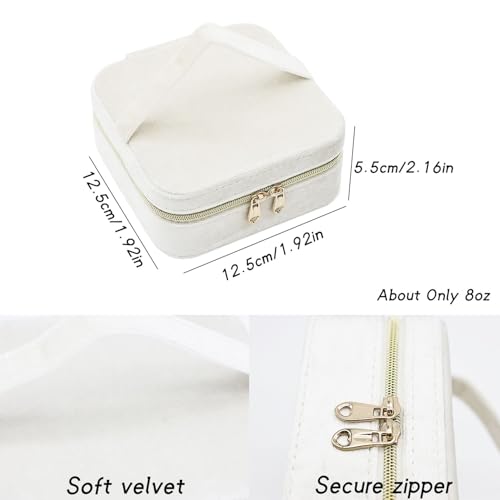 Cuifdem Travel Jewelry Organizer Small Jewelry Box With Mirror, Velvet Jewelry Travel Case for Women, Mini Jewelry Box for Girls Necklace Ring Earrings (Beige) - image 2