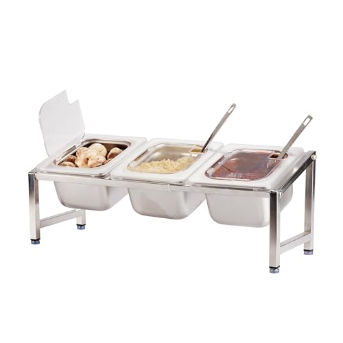 CURTA Commercial Spice Rack Set, NSF Certified, 18/8 Stainless Steel Inclined Organizer Shelf with 3 1/6 4" Pan & 3 Ladles, 13.8"-23.6" Adjustable, Countertop Holder for Seasoning Topping