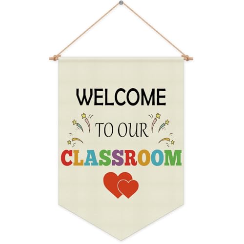 Welcome to Our Classroom Sign Back To School Gift Hanging Pennant Flag Banner Teacher Gift Teacher Door Sign Welcome Gift for Classroom Wall Sign Decor Christmas Birthday Gift Cotton Linen