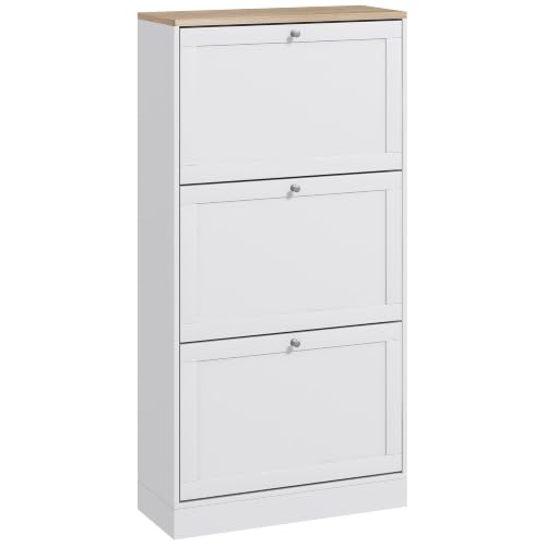 HOMCOM Meuble à Chaussures 3 Tiroirs 18 Paires 60 x 23,5 x 115 cm Blanc