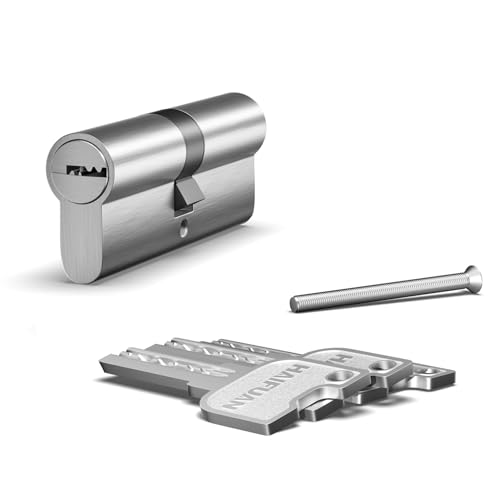 1 pezzo di cilindro con nucleo in ottone europeo da 40/40 mm, chiave a doppia faccia con 3 chiavi in ottone, anti-picking, anti-perforazione, colore nichel spazzolato (K-80-NB)