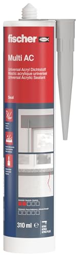 fischer Acryldichtstoff Multi AC geruchsarme Dichtmasse elastoplastisches Maleracryl für Fugen im Innenbereich Fugenmasse für Ausbesserungen und Risse im Mauerwerk 310 ml grau