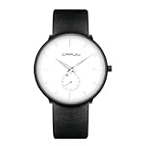 Orologio da polso da uomo, ultra sottile, minimalista, impermeabile, alla moda, unisex, con cinturino in pelle Quadrante bianco.