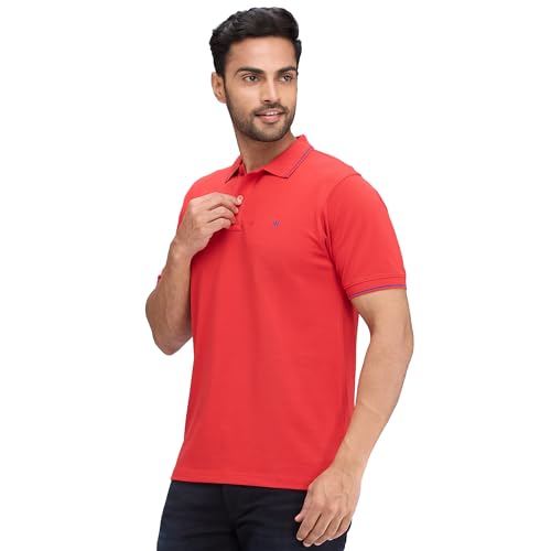 Image of Raymond Men's Modern Fit Solid Pattern Pure Cotton Polo Neck Half Sleeve Casual T-Shirt
