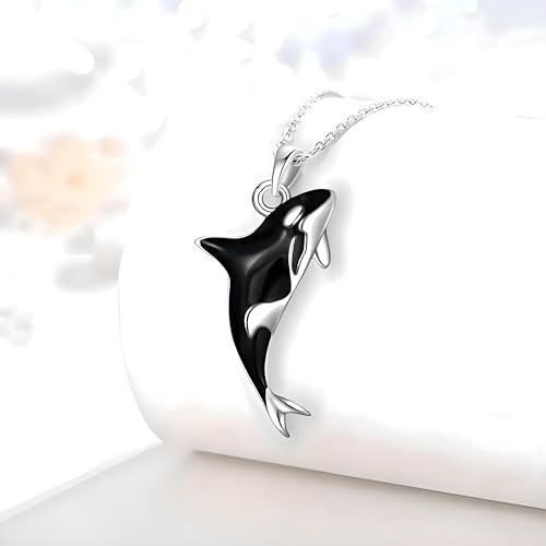Stainless Steel Silver Killer Whale Orca Whale Pendant Necklace, Black and Silver, Shamu Gift3