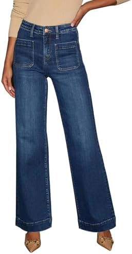 KUNMI Women's Wide Leg Jeans High Waisted Straight Leg Stretchy D...