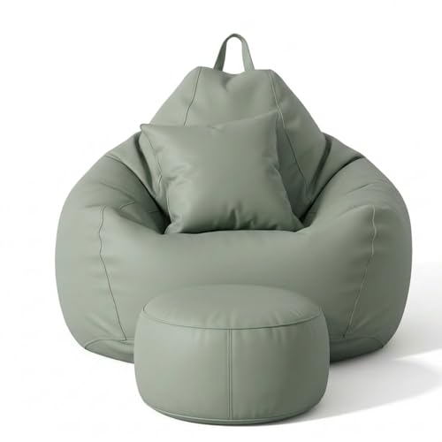 Image of KAM'S LIEU 5XL Classic Bean Bag Chair with Footrest & Cushion | Pre-Filled EPS Beans | Premium Leatherette | Side Pocket & Carry Handle | 6 Months Warranty (SAGE Green)