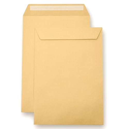 Vivopack Versandtaschen DIN C4, große Briefumschläge ohne Fenster 229x324 mm, Kuvert Großkuvert Briefumschlag Fensterlos, Haftklebe-Kuvert Braun