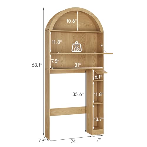 Image of 31 inch W Arched Over The Toilet Storage Cabinet, Fluted Doors, Natural