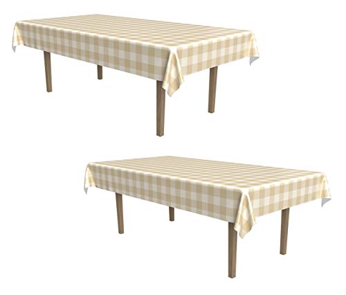 Plastic Rectangular Plaid Tablecovers, Beige/Cream Pack of 2