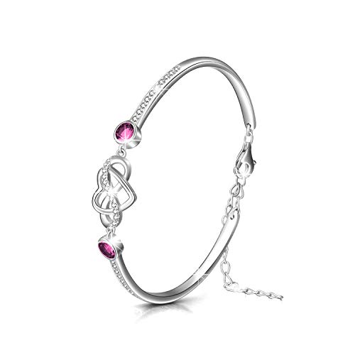 Image of AOBOCO 925 Sterling Silver Infinity Endless Love Heart Birthstone Bangle Bracelet - I Love You Forever Series Adjustable 6-8 in Bracelet with Crystals from Austria Romantic Birthday Jewelry Gift for Women Wife Girlfriend