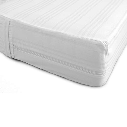 BIANCALUNA S986 Protège-Matelas Alèse à Rayures avec Fermeture Éclair Simple Blanc