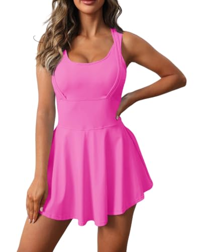 Image of Womens Sleeveless 2-in-1 Athletic Tennis Golf Dress Underneath Workout Active Dresses with Built-in Shorts