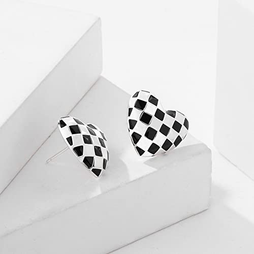 YCTTKDD Orecchini da Donna Orecchini a Bottone in Argento Sterling con Mosaico a Cuore Nero per Donna Nuovi Gioielli insoliti con Orecchini in Oro