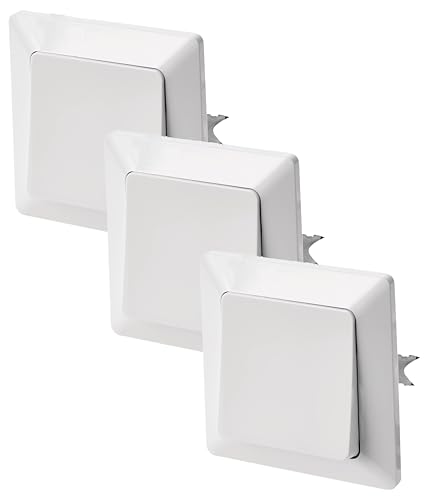 EMOS Wechselschalter in Weiss (Glanz), Lichtschalter mit einer Wippe, 250 V~/10 AX, Kunststoff, ohne Unterputzdose, Schutzklasse IP20 für Innen, 8 x 8 x 5 cm (Packung mit 3)