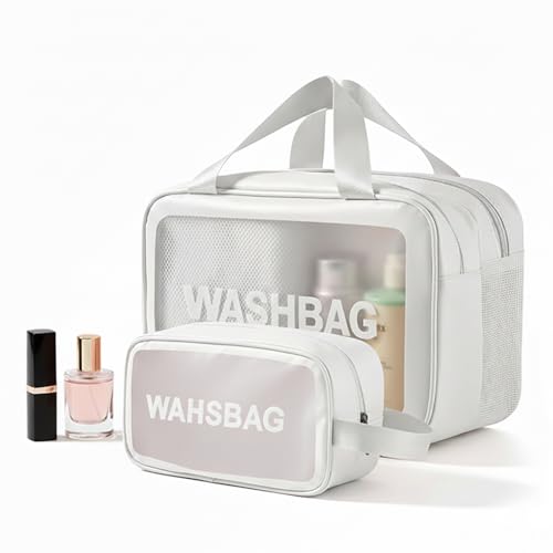 Design intelligente con separazione bagnato-asciutta: la grande borsa da toilette presenta un design a doppio scomparto con una sezione in rete per oggetti bagnati come asciugamani e salviette e una sezione impermeabile per oggetti asciutti come pennelli da trucco e cura della pelle, questo mantiene i tuoi effetti personali organizzati e impedisce all'umidità di danneggiare i tuoi prodotti