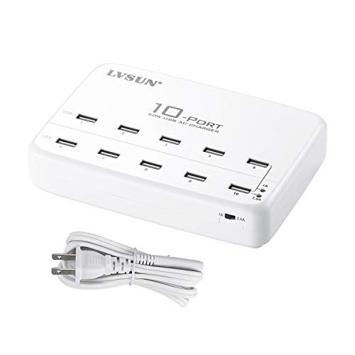 LVSUN 12A 60W Universal 10 Port USB Charging Stations - White