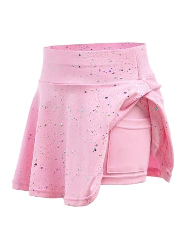WDIRARA Toddler Girl's Glitter Flared Tennis Golf Skirt Athletic Butterfly Ruffle School Skirts with Pockets