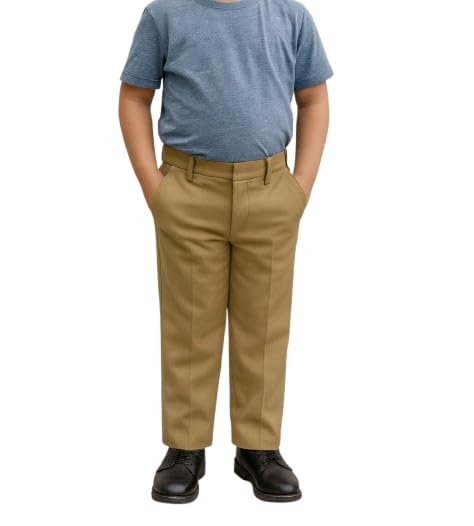 Image of School Uniform Khaki Trousers for Boys and Girls, Formal Regular-Fit School Pants, Comfortable, Durable Fabric for Daily School Wear. 3-4 Years