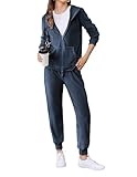 HOTOUCH Women's Athletic Velour Tracksuit Womens y2k Active Hoodies Outfits Velvet Sports Wear Jogging Tracksuit Navy Blue, L