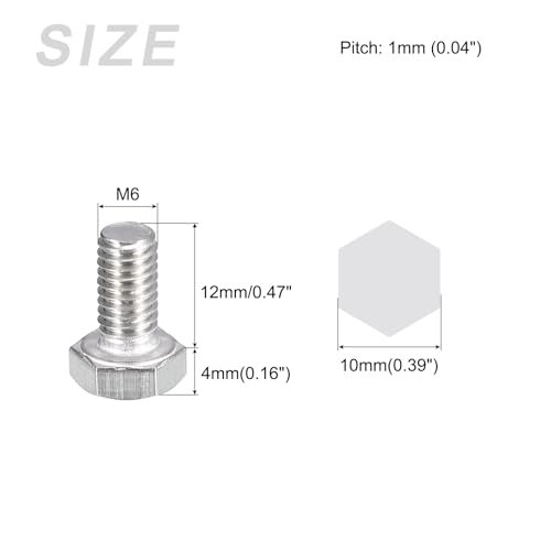Image of METALLIXITY Hex Bolts (M6-1x12mm) 25Pcs, 304 Stainless Steel Coarse Fully Threaded Hex Head Screw Bolt Machine Screws - for Furniture Repair, Silver