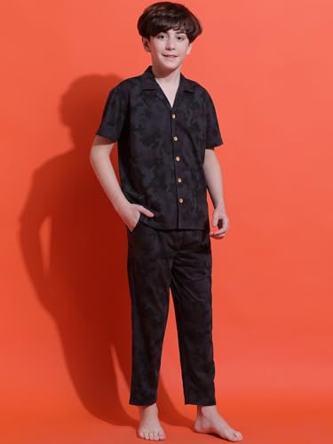 Image of Li'l Tomatoes Boys 100% Cotton Night Suit | Summer Printed Shirt & Shorts Set | Soft & Breathable Sleepwear | 9-16 Years