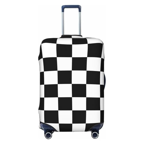Black And White Plaid Print Suitcase Cover Luggage Protector Washable Elastic Fashionable Travel Gear Cover