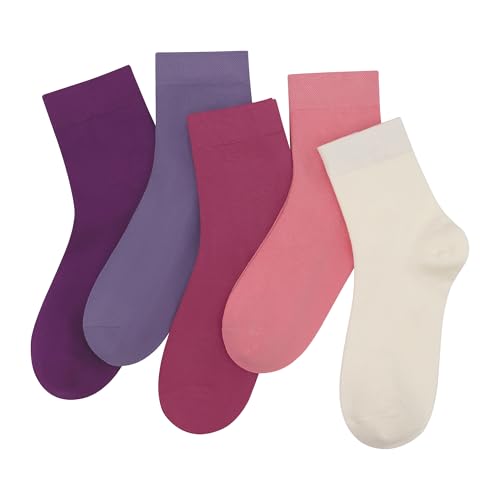 SERISIMPLE Women Thin Viscose Bamboo Socks Crew Lightweight Above Ankle Casual Dress Sock For Ladies Bootie Trouser 5 Pairs Small Purple&pink