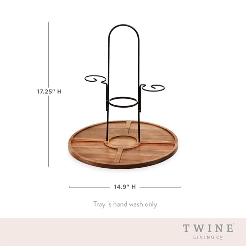Twine Wine Flight & Cheese Caddy Wine Accessories and Cheese Board Accessories, Charcuterie Boards Accessories and Wine Decor Acacia Wood and Metal Set of 1 by Twine - Image 3