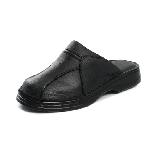 Rimo-Genuine Touch Chaussons en cuir pour homme - Chaussons et sabots confortables en cuir véritable - Fabriqués à la main - Semelle antidérapante - Tailles 41 à 47, Noir , 41 EU
