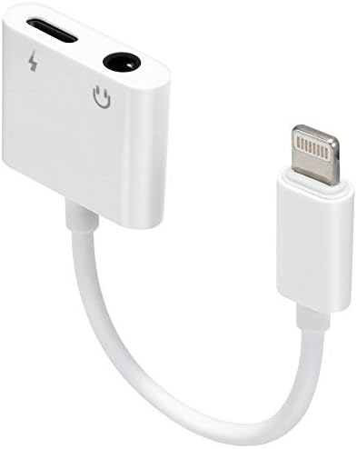 iPhone Headphone Adaptor, Dual Lightning Adapter & Splitter, 2 in 1 Aux Headphone Jack Audio & Charge Cable Adapter, 3.5mm Lightning Adapter for iPhone7/7Plus/8/8Plus/X, Support iOS 11 and Befo(white)