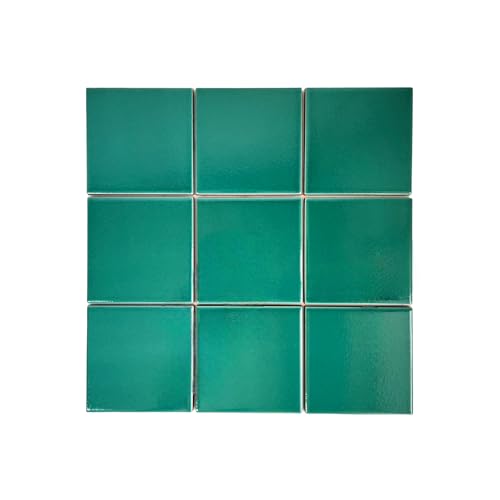 DYARI 4x4 Inch Solid Color Ceramic Wall Tiles High Gloss Finish Square Tiles for Kitchen Backsplash Bathroom & Shower Vibrant Colors (Teal Green 9 Tiles (1 Sq Ft))