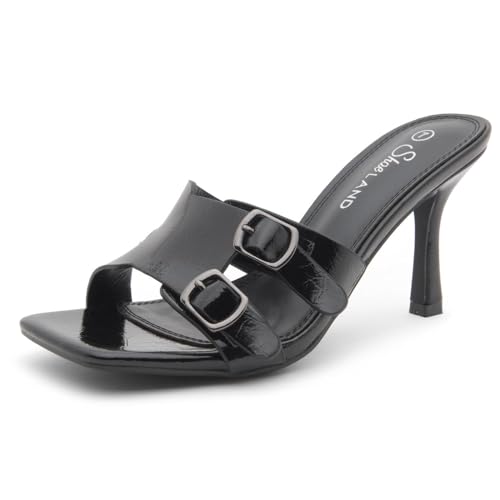 Image of Shoe Land Melrose Women's High Heels Stiletto Heeled Slides, Square Open Toe One Band Slip-On Heeled Mules - Dressy Clear Heeled Sandals for Prom Party Wedding and Vacation