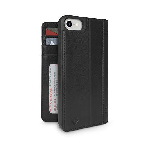 Image of Twelve South Journal for iPhone 8 /7 /6 | Leather Wallet Shell and Display Stand (black)