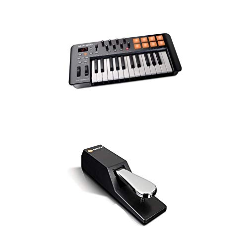 MIDI Controller Bundle | 25 Key USB MIDI Keyboard Controller With 8 Beat Pads, Pro Software Suite and Sustain Pedal  M-Audio Oxygen 25 MKIV + SP-2