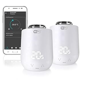 Eurotronic Comet Wifi 2er Set Heizkörperthermostat (M30 x 1, 5 mm Gewindeanschluss, kompatibel mit 2, 4 GHz WLAN, Heizungsregler-System mit Alexa-Steuerung, energiesparend, App-Steuerung, LED-Anzeige)