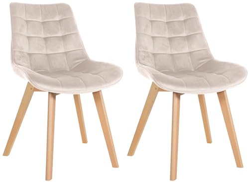 CLP Lot de 2 chaises Brook Velours I Chaise de Salle à Manger avec Structure en Bois I Chaise de Cuisine avec Assise, Couleur:crème