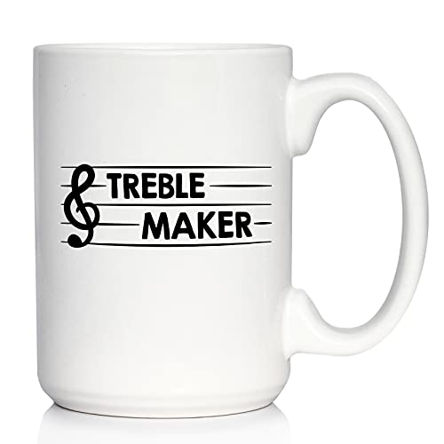 Treble Maker Coffee Mug - Cute Funny Musician Teacher Gifts for Women & Men - Fun Unique Music Decor - Large 15 Oz Ceramic Coffee Cup