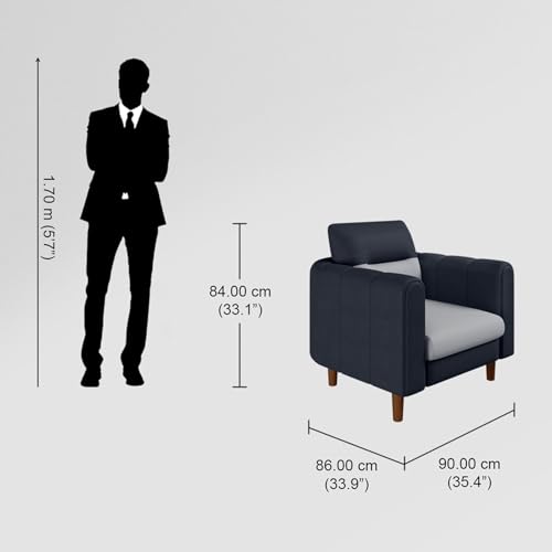 Image of GODREJ INTERIO Sofa Smuff V2 1 Seater Fabric Sofa for Living Room, 3-Years Warranty, Solid Wood, Blue and Grey