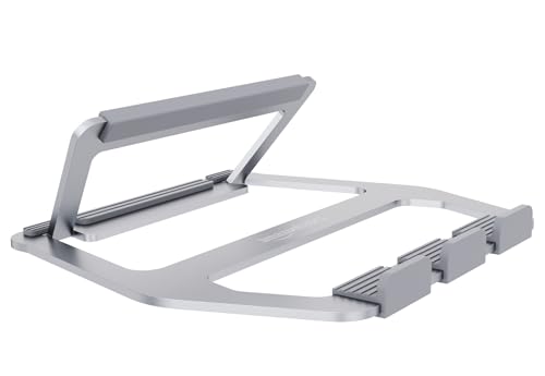 Image of Amazon Basics Aluminum Portable Foldable Height Adjustable Laptop Stand for Devices up to 13 inch, Silver