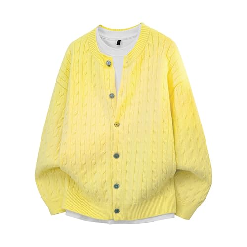 Chaqueta de punto para hombre de punto cálido con cuello redondo Y2K ropa de punto transpirable abrigo de punto elegante chaqueta de invierno de punto fino sin bolsillos con botones suéter ligero