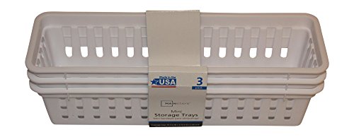 Mini Storage Trays Bin Bundle- Basic Square 3Pk, Slim Plastic Storage Trays Basket 3Pks, Rectangular 2Pk -White #TOP2