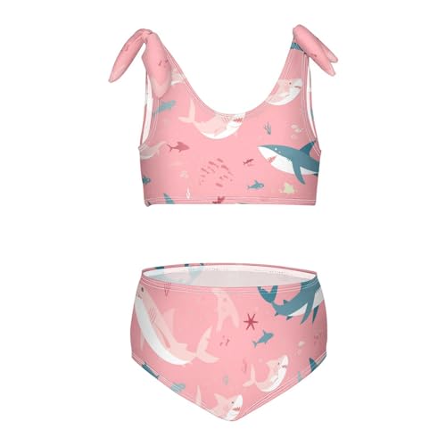 KLL Fish sea Pink Background Girls' Two Piece Bikini Sets Quick-Dry Beach Bathing Suit Bathing Suit