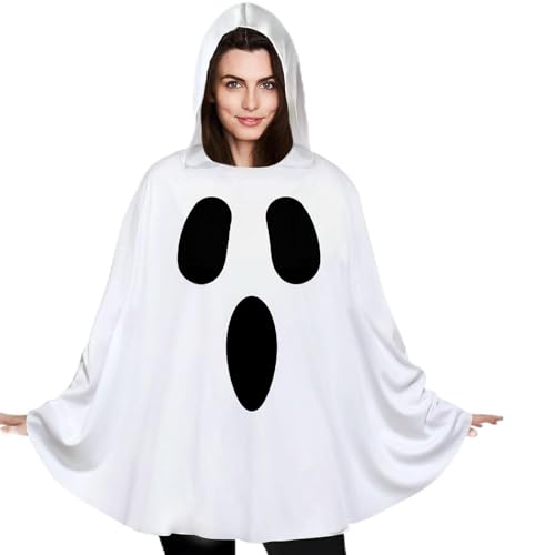 Disfarce de fantasma branco para adultos, fantasia de fantasma branco com capuz, capa de fantasma assustadora, fantasia de carnaval para festa de Halloween (branco)