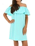 yigga kleid 146 Hergestellt in EU Dykmod Mädchen Sommer Kleid Falten Frühling Armellos Schulterfrei Sommerkleid Kinder hk331 Minze 128