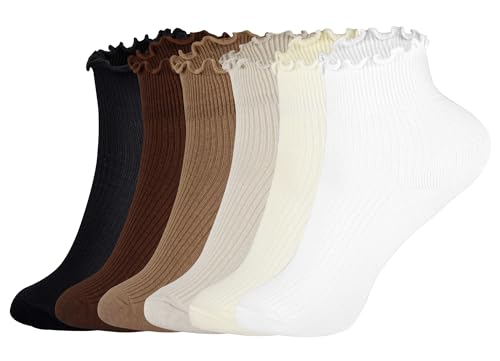 Image of Womens Ankle Casual Socks Lace Ruffle Low Cut Knit Cotton Lettuce Socks for Women Girls