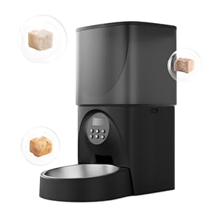 Automatic Cat Feeders, Timed Automatic Cat Food Dispenser 4L Programmable Control for Dry Food with Stainless Steel Bowl, Voice Recorder, Elevated Automatic Cat Feeder (Black)