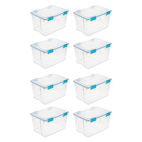 Sterilite 54 Quart Gasket Box in Clear with Blue Latches, 8 Pack | 19344304