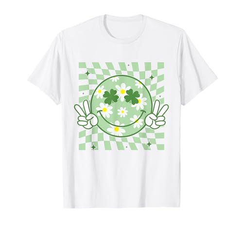 Groovy Shamrock Smile Face St Patricks Day Men Kids Funny T-Shirt