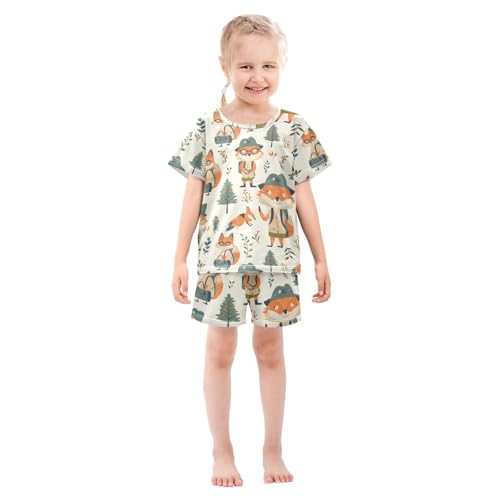 ALAZA Explorer Fox Pajamas Short Sleeve 2 Piece Sleepwear Top and Bottom Pajama Set Unisex3